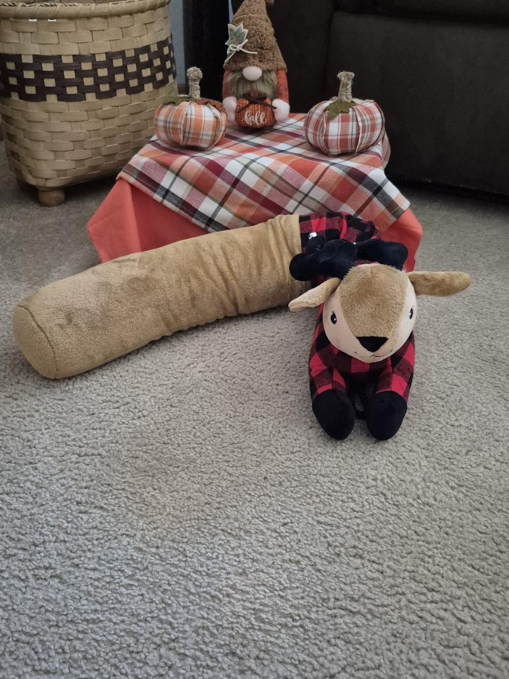 Plush Reindeer Door Draft Stopper - Red Plaid. NEW WITHOUT TAGS